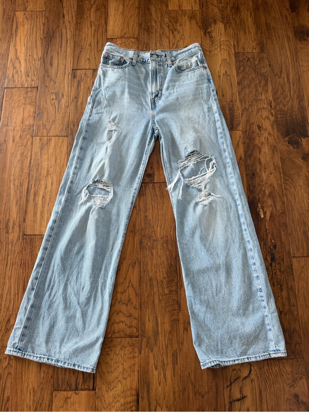 Levi's Ribcage Light Blue Distressed Wide-Leg Jeans